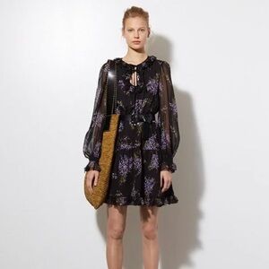 Micheal Kors Collection Women’s Silk Chiffon Black Floral Sheer Dress